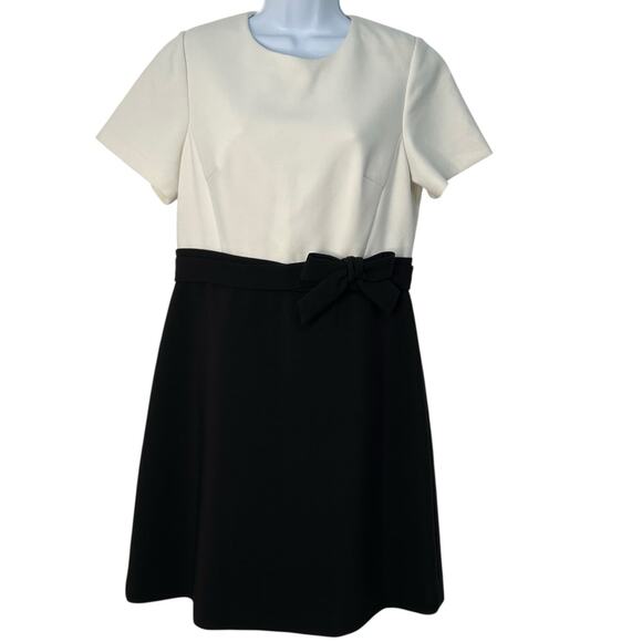 Kate Spade Ivory Black Colorblock Bow Fit and Flare Dress Size 6 Preppy Classic - Picture 2 of 12